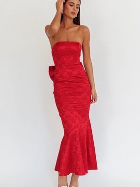 Selfie Leslie Strapless Red Jacquard Mermaid Gown